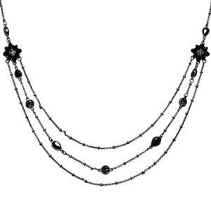 Dana Buchman Layered Necklace Flower Rhinestone Bead Station Gunmetal Silvertone